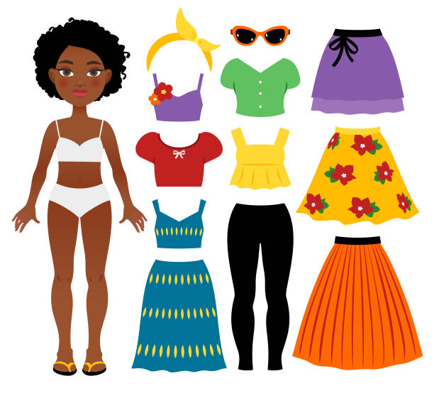 ilustrações, clipart, desenhos animados e ícones de roupa do verão do adolescente - skirt clothing vector personal accessory