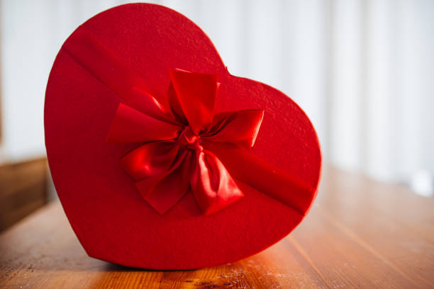 Close up View of Red Heart Shape Gift Box for Holiday Events