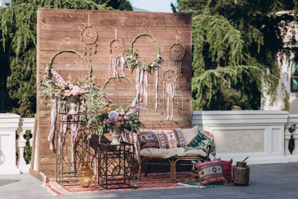 istock Decorated photo zone in the style of boho. 1159762224