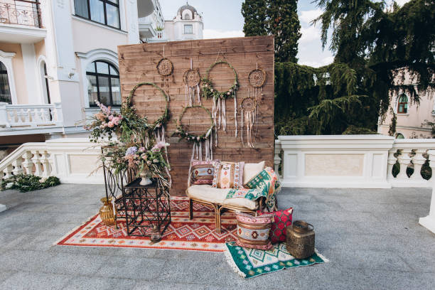 istock Decorated photo zone in the style of boho. 1159762396