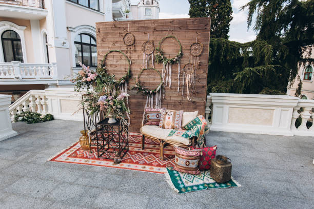 istock Decorated photo zone in the style of boho. 1159762523