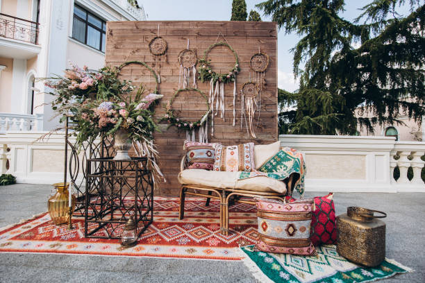istock Decorated photo zone in the style of boho. 1159763114