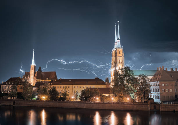 Thunder hitting a building in Wroclaw, Poland