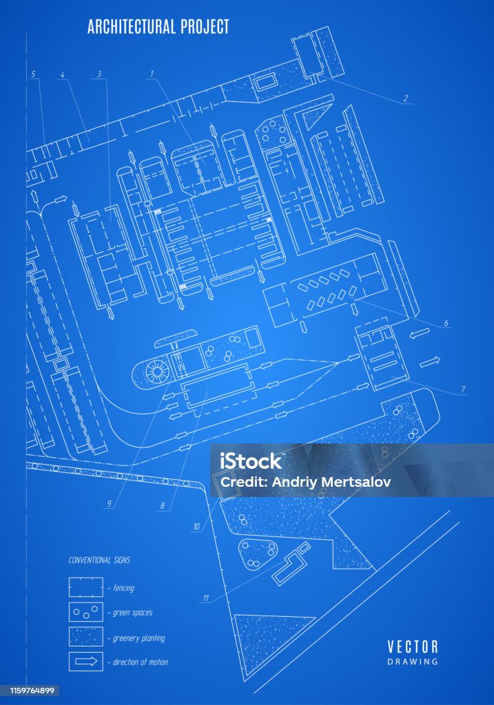 Blueprint Description Architectural Blueprint Technical Drawing Construction Plan Or Project ...