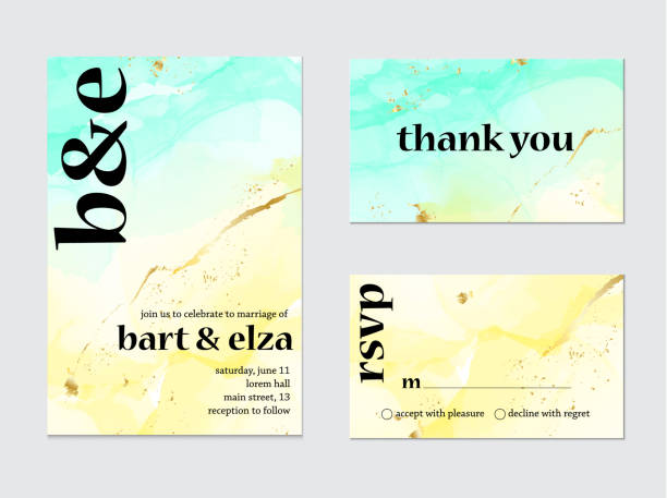 istock Vector wedding invitation alcohol ink card. Calligraphy artistic greeting card, holiday invitation in yellow green ink with gold foil glitter. Party design. 1159766106