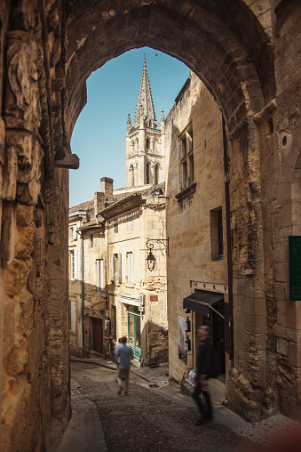 The arch in Saint-Emilion, France, one of the landmarks of this winemaking town near Bordeaux, France.