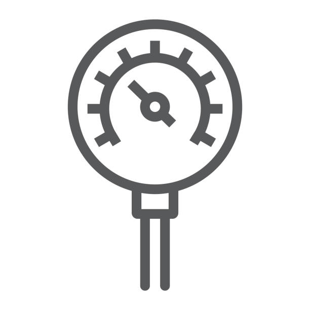 ikona linii manometru oleju, sterowanie i miernik, znak gage ciśnienia, grafika wektorowa, wzór liniowy na białym tle. - pressure gauge stock illustrations