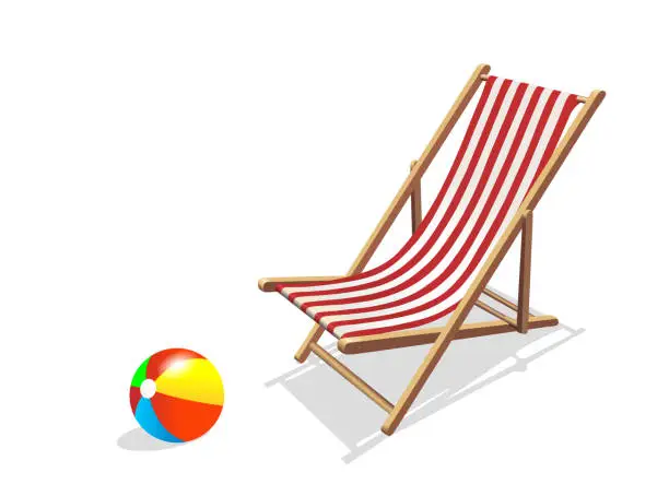 Vector illustration of Deck chair with beach ball, Vector illustration isolated on white background