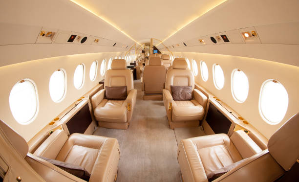 Private Jet cabin Interior of a private jet vehicle interior photos stock pictures, royalty-free photos & images