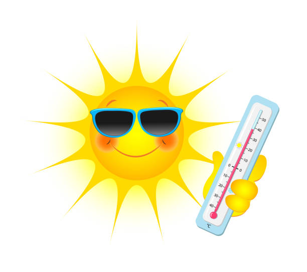 Sun with sunglasses and thermometer in hand, Vector illustration isolated on white background Sun with sunglasses and thermometer in hand,
Vector illustration isolated on white background heatwave stock illustrations