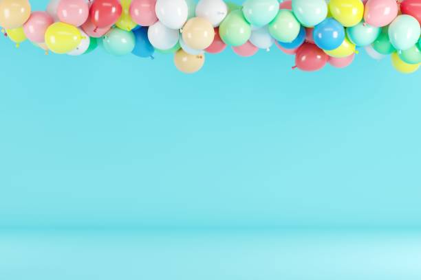 istock Colorful Balloon Floating on blue background. minimal idea concept. 3D render. 1159770221