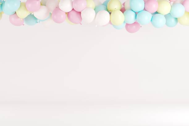 istock Pastel Balloon Floating on White background for copy space.
