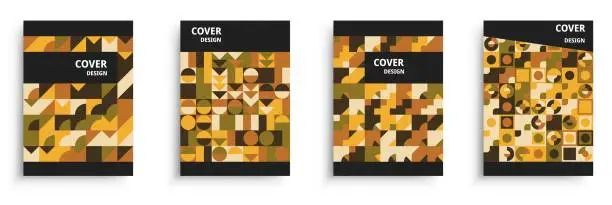 Vector illustration of Set of geometric cover design with colorful shapes. A4 format brochure. Template for poster, flyer, book, business card, catalog, report etc.