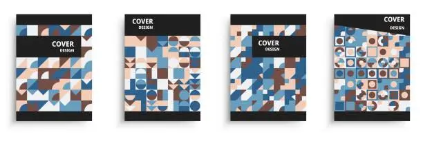 Vector illustration of Set of geometric cover design with colorful shapes. A4 format brochure. Template for poster, flyer, book, business card, catalog, report etc.