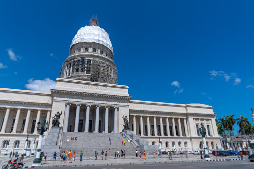 El Capitolio, or National Capitol Building in Havana. Tourism in Cuba. Captured in spring 2019