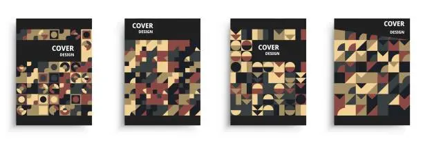 Vector illustration of Set of geometric cover design with colorful shapes. A4 format brochure. Template for poster, flyer, book, business card, catalog, report etc.