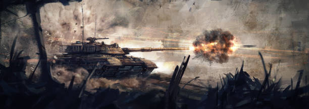 Tank is in battle. vector art illustration