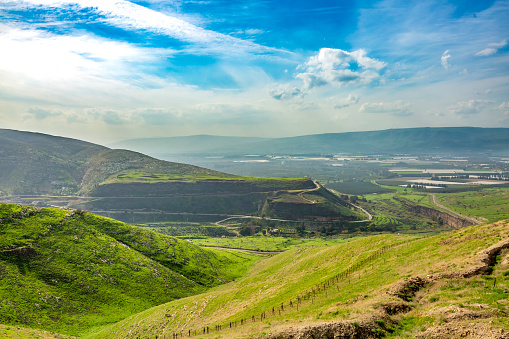 Golan Heights and View of Galilee mountains, Israel.