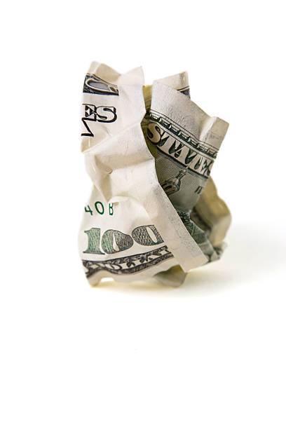 istock rumply hundred dollars. Isolated on white. 115978036