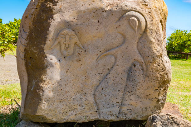 Petroglyph near Rano Kau Volcano on Easter Island or Rapa Nui in Chile