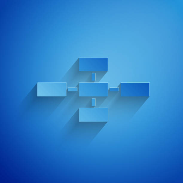 istock Paper cut Business hierarchy organogram chart infographics icon isolated on blue background. Corporate organizational structure graphic elements. Paper art style. Vector Illustration 1159782429