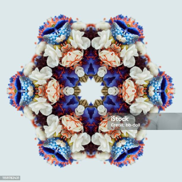 Flower Bouquet Mandala Isolated On White Background Kaleidoscope Effect Stock Photo - Download Image Now