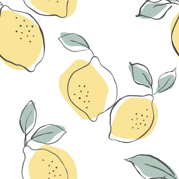 Vector illustration of Seamless vector pattern with juicy lemons.Lemons background. Hand drawn overlapping backdrop. Seamless pattern with citrus fruits collection. Decorative illustration, good for printing.