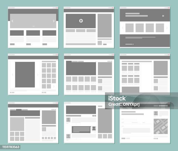 Web Pages Layout Internet Browser Windows With Website Elements Interface Ui Template Vector Design Stock Illustration - Download Image Now