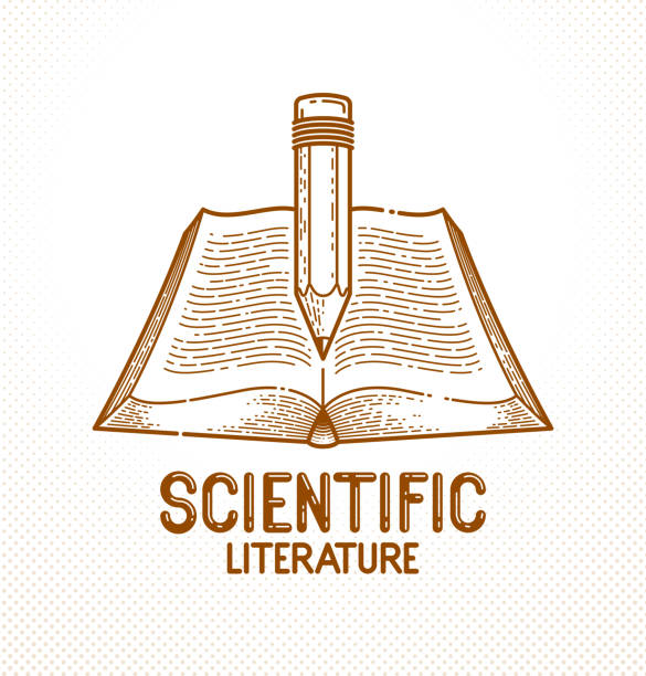 ilustrações de stock, clip art, desenhos animados e ícones de vintage book and pencil education or science knowledge concept, educational or scientific literature library vector emblem. - editorial concepts and ideas retail place store