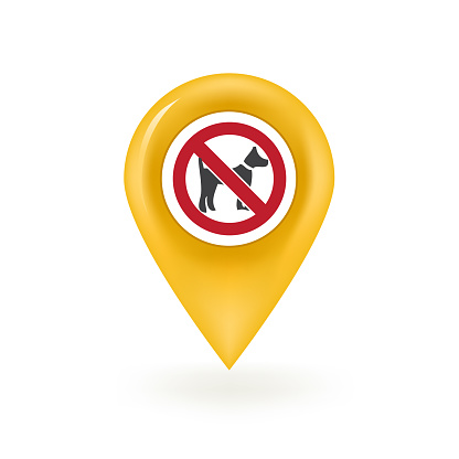 Map pin icon No Dogs Allowed location isolated.