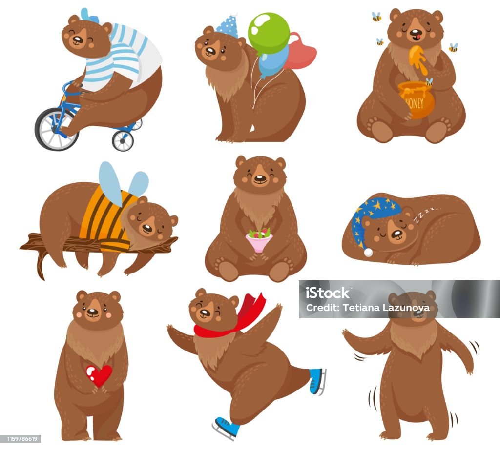 Ilustración de Osos De Dibujos Animados Oso Feliz Grizzly Come Miel Y Carácter De Oso Marrón En Poses Divertidas Ilustración Vectorial Aislada y más Vectores Libres de Derechos de Oso - iStock Ilustración de Osos De Dibujos Animados Oso Feliz Grizzly Come Miel Y Carácter De Oso Marrón En Poses Divertidas Ilustración Vectorial Aislada y más Vectores Libres de Derechos de Oso - iStock