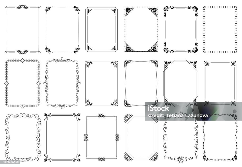 Decorative frames. Retro ornamental frame, vintage rectangle ornaments and ornate border vector set Decorative frames. Retro ornamental frame, vintage rectangle ornaments and ornate border. Decorative wedding frames, antique museum picture borders or deco devider. Isolated icons vector set Frame - Border stock vector