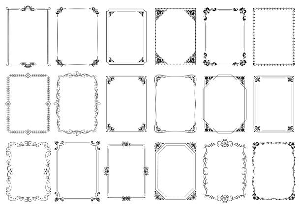 Decorative frames. Retro ornamental frame, vintage rectangle ornaments and ornate border vector set Decorative frames. Retro ornamental frame, vintage rectangle ornaments and ornate border. Decorative wedding frames, antique museum picture borders or deco devider. Isolated icons vector set art deco frame stock illustrations