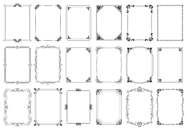 Decorative frames. Retro ornamental frame, vintage rectangle ornaments and ornate border vector set Decorative frames. Retro ornamental frame, vintage rectangle ornaments and ornate border. Decorative wedding frames, antique museum picture borders or deco devider. Isolated icons vector set border stock illustrations