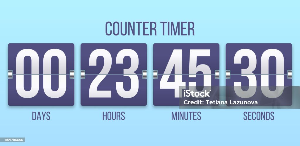 Flip-Uhr-Timer. Countdown-Zählertage, Zählen von Stunden- und Minutenzahlen. Flipclock Timer Vektor-Illustration - Lizenzfrei Countdown Vektorgrafik