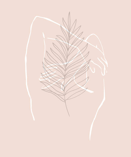 illustrazioni stock, clip art, cartoni animati e icone di tendenza di semplice donna silhouette di linea trendy disegnata a mano. arte minimalismo moderna, contorno estetico. silhouette femminile astratta, stile minimalista. stampa scandinava - computer graphic leaf posing plant