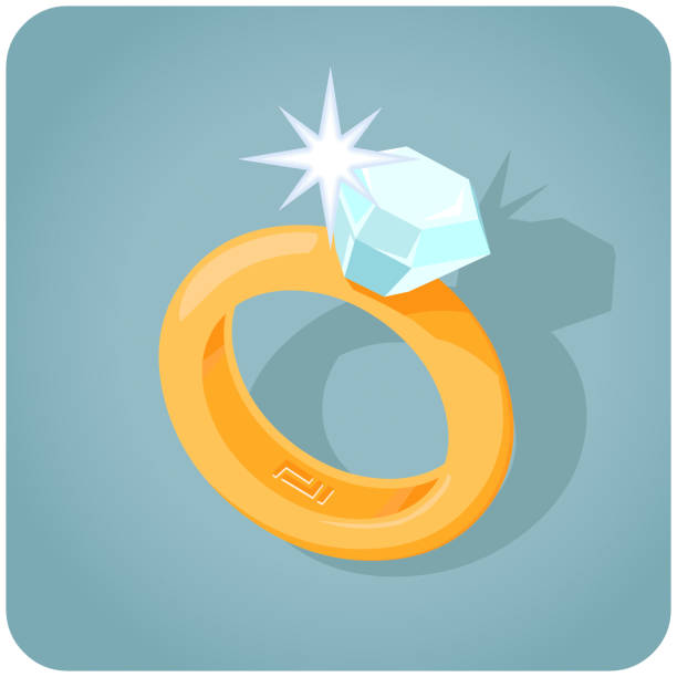 Diamond Ring with sparkle A sparkling vector illustration of a diamond ring with hallmark. All elements are layered and grouped for easy editing. Note - ring can be easily isolated from gradient background and shadow. diamond ring stock illustrations