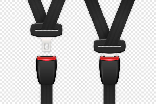 istock Vector 3d Realistic Blocked and Unblocked Passenger Seat Belt Set Clopeup Isolated on Transparent Backgroud. Design Template. Top View. Transport Safety Concept 1159792713