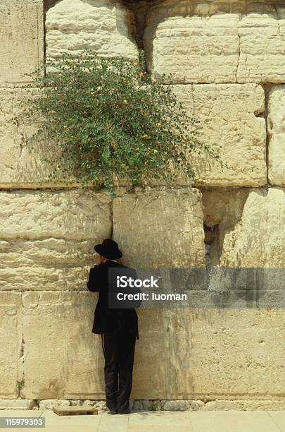 Молиться На Стена Плача В Иерусалиме — стоковые фотографии и другие картинки Раввин - Раввин, Чёрный цвет, Шляпа