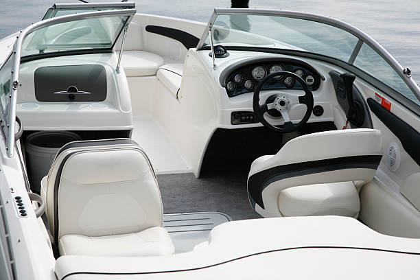 istock Cockpit of small white speedboat 115979392