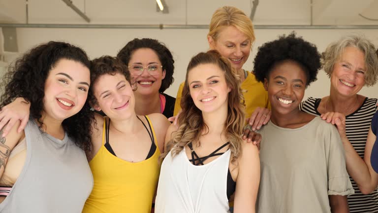 Portrait of cheerful females in fitness class