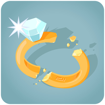 A vector illustration of a broken diamond ring. All elements are layered and grouped for easy editing. Note - Ring itself contains no gradients, and can be easily isolated from gradient background.