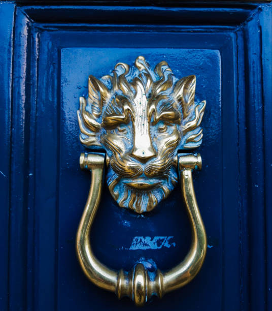 istock Bronze Lion on a Blue Door 1159797138