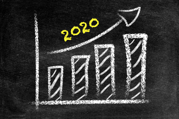istock Year 2020 with ascending arrow and bar graph on blackboard 1159797151