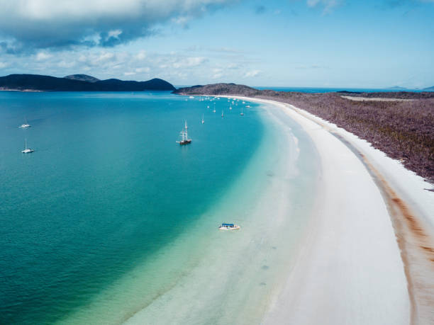 istock whitsunday beach with a boat 1159797566