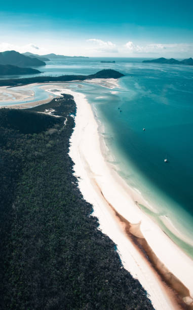 whitsunday beach with a boat