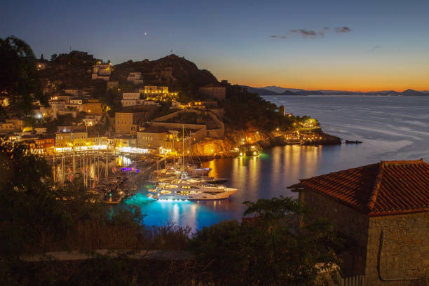 istock Bay and  harbor   on island  Hydra Night 1159800799