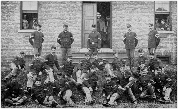 US Army black and white photos: Officers US Army black and white photos: Officers barracks photos stock illustrations