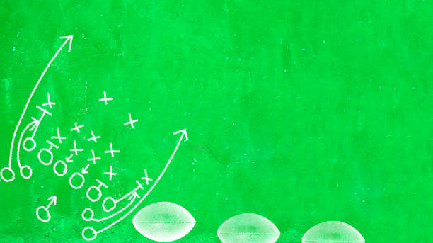 football design Green wall with football design template,free copy space sports chalk stock pictures, royalty-free photos & images