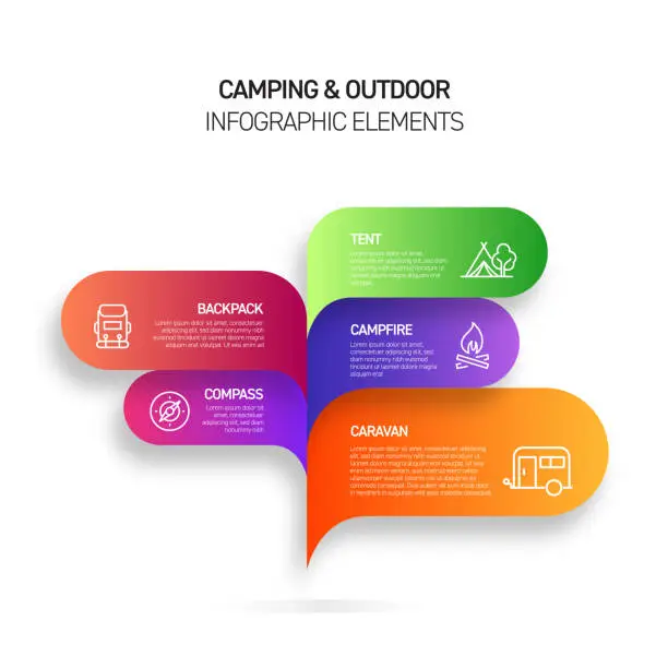 Vector illustration of Camping and Outdoor Infographic Design Template with Icons and 5 Options or Steps for Process diagram, Presentations, Workflow Layout, Banner, Flowchart, Infographic.